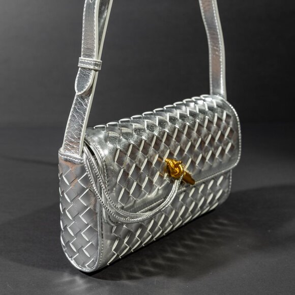 Verano Hill Handbags - Verano Hill Therese Crossbody Bag in Silver – Vegan Leather